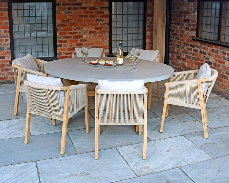 Luna 6 Seater Ellipse Concrete Table Dining Set with Rope Dining Chairs