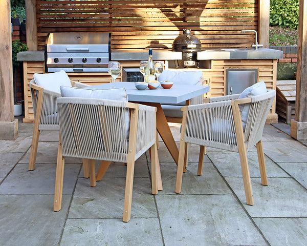 FSC Luna 90cm Square concrete table - Warm grey  with 4 Roma Dining Chairs