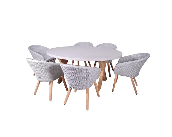 Luna 6 Seater 180x130cm Elipse Dining Set with Rattan Chairs