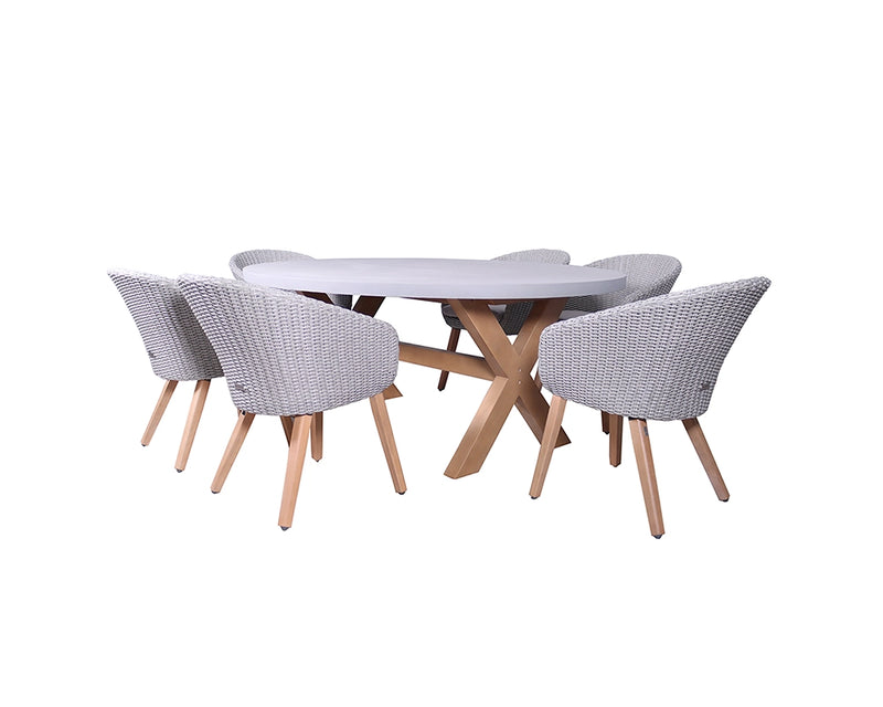 Luna 6 Seater 180x130cm Elipse Dining Set with Rattan Chairs