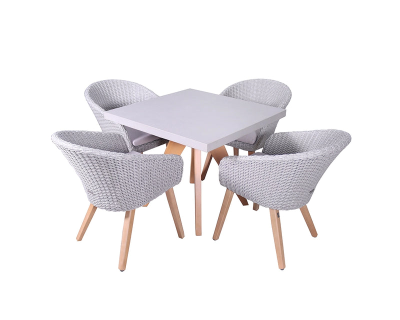 Luna 4 Seater Square Dining Set with Rattan Chairs