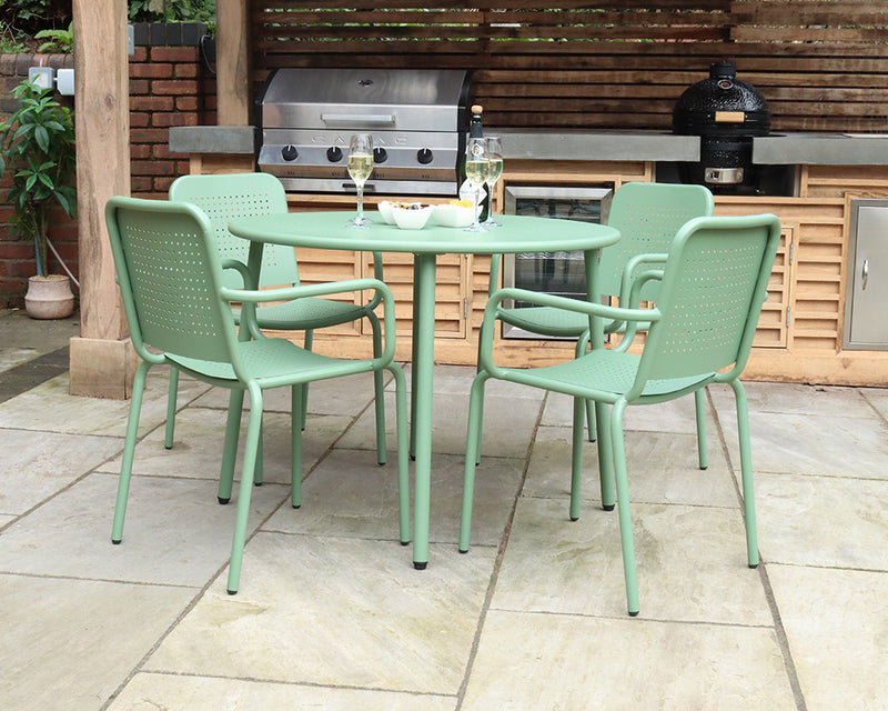 Porto 4 Seater Round Dining Set - Olive