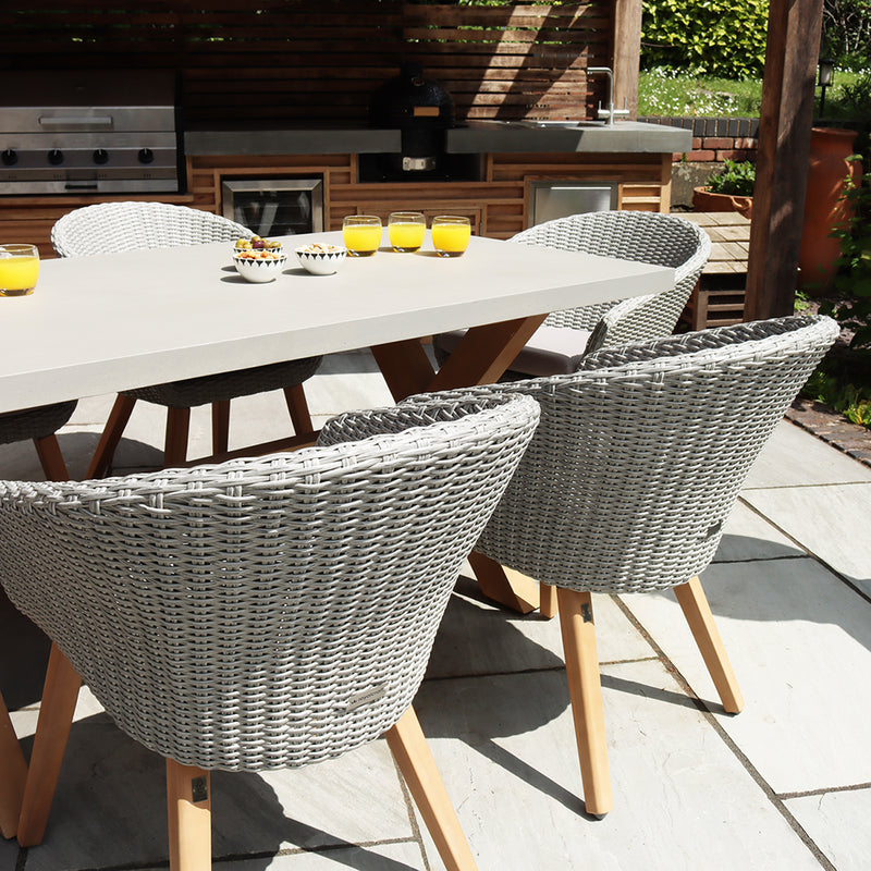 Luna 6 Seater Rectangular Concrete Dining Set with Rattan Dining Chairs