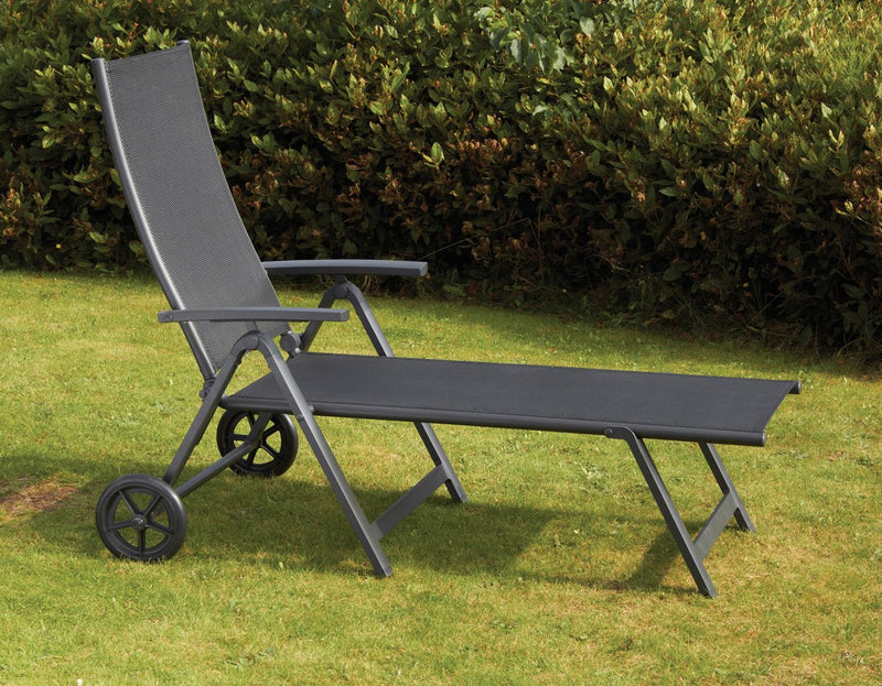 Sorrento Black Textylene Sunlounger with wheels