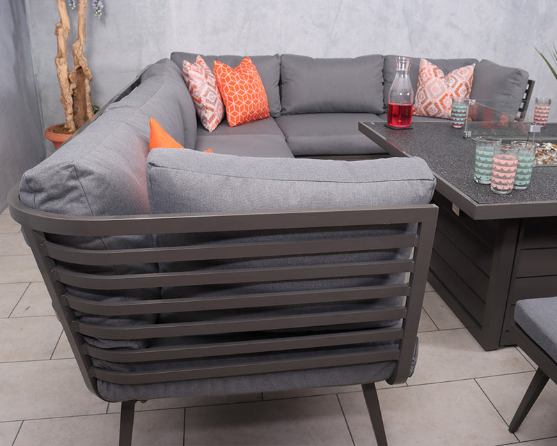 Mayfair Corner Lounging Set with Square Firepit – Grey